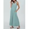 imageCHARTOU Womens Casual Loose Ribbed Overalls Jumpsuits Sleeveless Button Romper Wide Leg Pants FlowyGreen