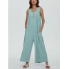 imageCHARTOU Womens Casual Loose Ribbed Overalls Jumpsuits Sleeveless Button Romper Wide Leg Pants FlowyGreen