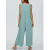 imageCHARTOU Womens Casual Loose Ribbed Overalls Jumpsuits Sleeveless Button Romper Wide Leg Pants FlowyGreen