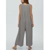 imageCHARTOU Womens Casual Loose Ribbed Overalls Jumpsuits Sleeveless Button Romper Wide Leg Pants FlowyGrey