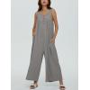 imageCHARTOU Womens Casual Loose Ribbed Overalls Jumpsuits Sleeveless Button Romper Wide Leg Pants FlowyGrey