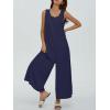 imageCHARTOU Womens Casual Loose Ribbed Overalls Jumpsuits Sleeveless Button Romper Wide Leg Pants FlowyNavy