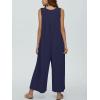 imageCHARTOU Womens Casual Loose Ribbed Overalls Jumpsuits Sleeveless Button Romper Wide Leg Pants FlowyNavy
