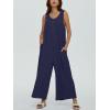 imageCHARTOU Womens Casual Loose Ribbed Overalls Jumpsuits Sleeveless Button Romper Wide Leg Pants FlowyNavy
