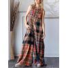 imageCHARTOU Womens Casual Plaid One Piece Jumpsuit Front Buttons Sleeveless Overalls Loose Wide Leg Long RomperOrange