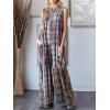 imageCHARTOU Womens Casual Plaid One Piece Jumpsuit Front Buttons Sleeveless Overalls Loose Wide Leg Long RomperPlaid