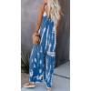 imageCHARTOU Womens Casual Spaghetti Strap Jumpsuit Tie Dye Print Flowy Wide Leg Romper with PocketBlue