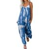 imageCHARTOU Womens Casual Spaghetti Strap Jumpsuit Tie Dye Print Flowy Wide Leg Romper with PocketBlue
