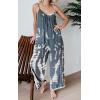 imageCHARTOU Womens Casual Spaghetti Strap Jumpsuit Tie Dye Print Flowy Wide Leg Romper with PocketGrey