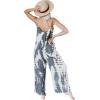 imageCHARTOU Womens Casual Spaghetti Strap Jumpsuit Tie Dye Print Flowy Wide Leg Romper with PocketGrey
