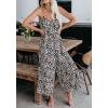 imageCHARTOU Womens Casual Spaghetti Strap Jumpsuit Tie Dye Print Flowy Wide Leg Romper with PocketLeopard