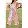 imageCHARTOU Womens Casual Spaghetti Strap Jumpsuit Tie Dye Print Flowy Wide Leg Romper with PocketPink