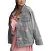 imageCHARTOU Womens Cute Heart Y2k Denim Jacket Long Sleeve Lapel Button Up Jean Coat Oversized Boyfriend TopBlue