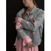 imageCHARTOU Womens Cute Heart Y2k Denim Jacket Long Sleeve Lapel Button Up Jean Coat Oversized Boyfriend TopBlue