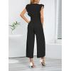 imageCHARTOU Womens Jumpsuits Sleeveless VNeck Ruffled Pleated Wide Leg Pants Rompers OverallsBlack