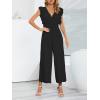 imageCHARTOU Womens Jumpsuits Sleeveless VNeck Ruffled Pleated Wide Leg Pants Rompers OverallsBlack