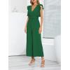 imageCHARTOU Womens Jumpsuits Sleeveless VNeck Ruffled Pleated Wide Leg Pants Rompers OverallsGreen