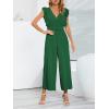 imageCHARTOU Womens Jumpsuits Sleeveless VNeck Ruffled Pleated Wide Leg Pants Rompers OverallsGreen