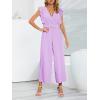 imageCHARTOU Womens Jumpsuits Sleeveless VNeck Ruffled Pleated Wide Leg Pants Rompers OverallsLight Purple