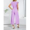 imageCHARTOU Womens Jumpsuits Sleeveless VNeck Ruffled Pleated Wide Leg Pants Rompers OverallsLight Purple