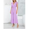 imageCHARTOU Womens Jumpsuits Sleeveless VNeck Ruffled Pleated Wide Leg Pants Rompers OverallsLight Purple