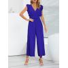 imageCHARTOU Womens Jumpsuits Sleeveless VNeck Ruffled Pleated Wide Leg Pants Rompers OverallsPurple