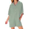 imageCHARTOU Women Casual Summer Romper Short Sleeve Jumpsuit Button T Shirt Romper Cover Up One Piece Overall ShortsLight Green
