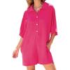 imageCHARTOU Women Casual Summer Romper Short Sleeve Jumpsuit Button T Shirt Romper Cover Up One Piece Overall ShortsRosy