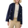 imageCHARTOU Women Cropped Wool Blend Coats Notch Lapel Double Breasted Pea Coat Jacket Short Trench OvercoatNavy