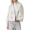 imageCHARTOU Women Cropped Wool Blend Coats Notch Lapel Double Breasted Pea Coat Jacket Short Trench OvercoatWhite