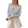 imageCHARTOU Women Long Sleeve Stripe Shirt Lightweight Boat Neck Basic T Shirt TopsBlue