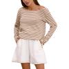 imageCHARTOU Women Long Sleeve Stripe Shirt Lightweight Boat Neck Basic T Shirt TopsBrown