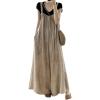 imageCHARTOU Women Summer Sleeveless Cotton Linen Overalls Casual Loose Wide Leg Jumpsuit Ruffle Baggy RomperKhaki