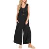 imageCHARTOU Womens Casual Loose Ribbed Overalls Jumpsuits Sleeveless Button Romper Wide Leg Pants FlowyBlack