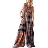 imageCHARTOU Womens Casual Plaid One Piece Jumpsuit Front Buttons Sleeveless Overalls Loose Wide Leg Long RomperOrange