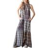 imageCHARTOU Womens Casual Plaid One Piece Jumpsuit Front Buttons Sleeveless Overalls Loose Wide Leg Long RomperPlaid