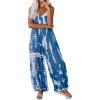 imageCHARTOU Womens Casual Spaghetti Strap Jumpsuit Tie Dye Print Flowy Wide Leg Romper with PocketBlue
