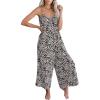 imageCHARTOU Womens Casual Spaghetti Strap Jumpsuit Tie Dye Print Flowy Wide Leg Romper with PocketLeopard