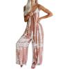 imageCHARTOU Womens Casual Spaghetti Strap Jumpsuit Tie Dye Print Flowy Wide Leg Romper with PocketPink
