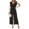 imageCHARTOU Womens Jumpsuits Sleeveless VNeck Ruffled Pleated Wide Leg Pants Rompers OverallsBlack