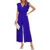 imageCHARTOU Womens Jumpsuits Sleeveless VNeck Ruffled Pleated Wide Leg Pants Rompers OverallsPurple