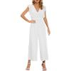 imageCHARTOU Womens Jumpsuits Sleeveless VNeck Ruffled Pleated Wide Leg Pants Rompers OverallsWhite