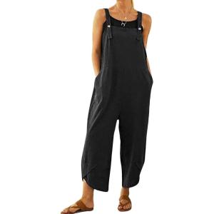 imageCHARTOU Baggy Bib Overalls Women Cropped Jumpsuit Cargo Tulip Hem Loose Capri Overalls Straps Suspender Jumpsuit PocketsBlack