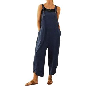 imageCHARTOU Baggy Bib Overalls Women Cropped Jumpsuit Cargo Tulip Hem Loose Capri Overalls Straps Suspender Jumpsuit PocketsDark Blue