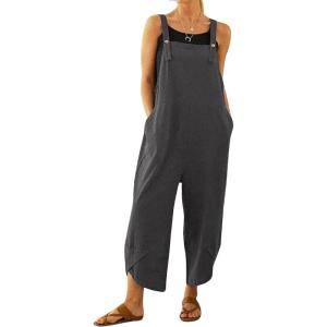 imageCHARTOU Baggy Bib Overalls Women Cropped Jumpsuit Cargo Tulip Hem Loose Capri Overalls Straps Suspender Jumpsuit PocketsDark Grey