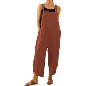 imageCHARTOU Baggy Bib Overalls Women Cropped Jumpsuit Cargo Tulip Hem Loose Capri Overalls Straps Suspender Jumpsuit PocketsDeep Red