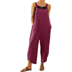 imageCHARTOU Baggy Bib Overalls Women Cropped Jumpsuit Cargo Tulip Hem Loose Capri Overalls Straps Suspender Jumpsuit PocketsPurple Red