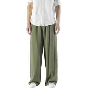 imageCHARTOU Mens Lightweight MidRise Wide Leg Cotton Linen Loose Fit Comfy Beach PantsArmy Green