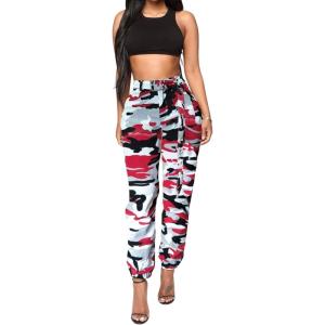 imageCHARTOU Women Camouflage Joggers Long Pants Mid Waist Camo Cargo Pants Workout Slacks Lounge PantsGrey Red