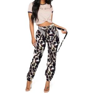 imageCHARTOU Women Camouflage Joggers Long Pants Mid Waist Camo Cargo Pants Workout Slacks Lounge PantsLeopard